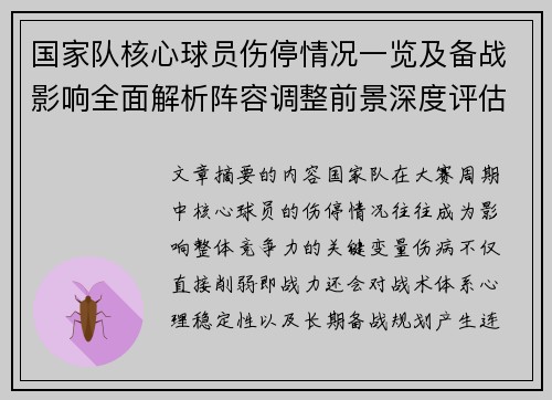 国家队核心球员伤停情况一览及备战影响全面解析阵容调整前景深度评估 国家队核心球员伤停情况一览及备战影响全面解析阵容调整前景深度评估